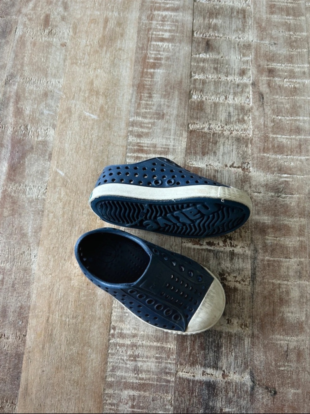 Native Navy Kids Slip-On Sandals with Ivory Toe Cap